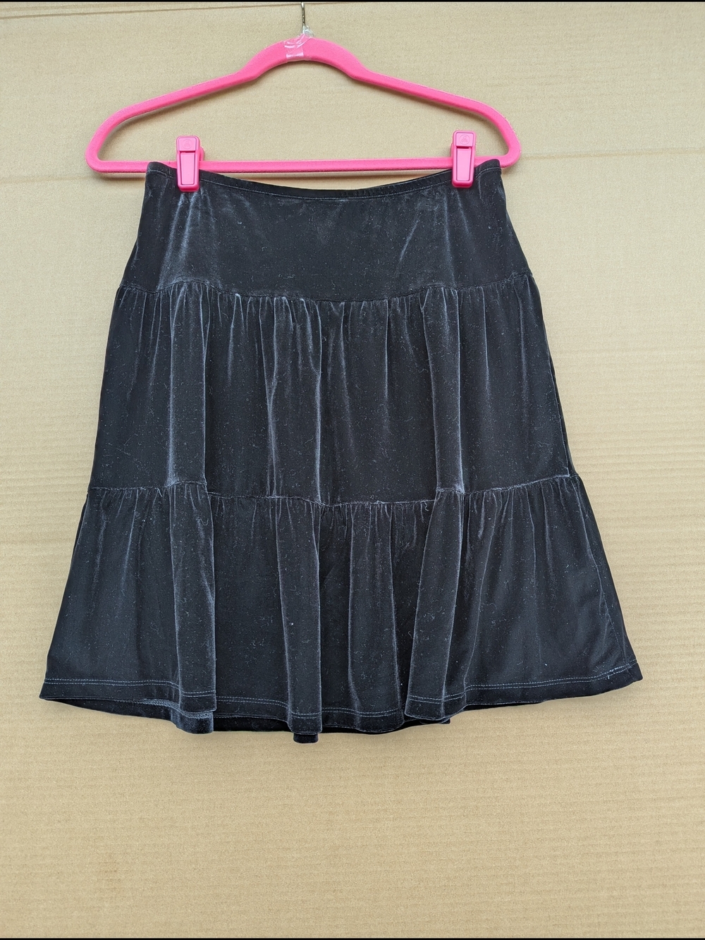 Whimsigoth Velvet Tiered Ruffle Mini Skirt L 10/12 Black Velour Women's Grunge